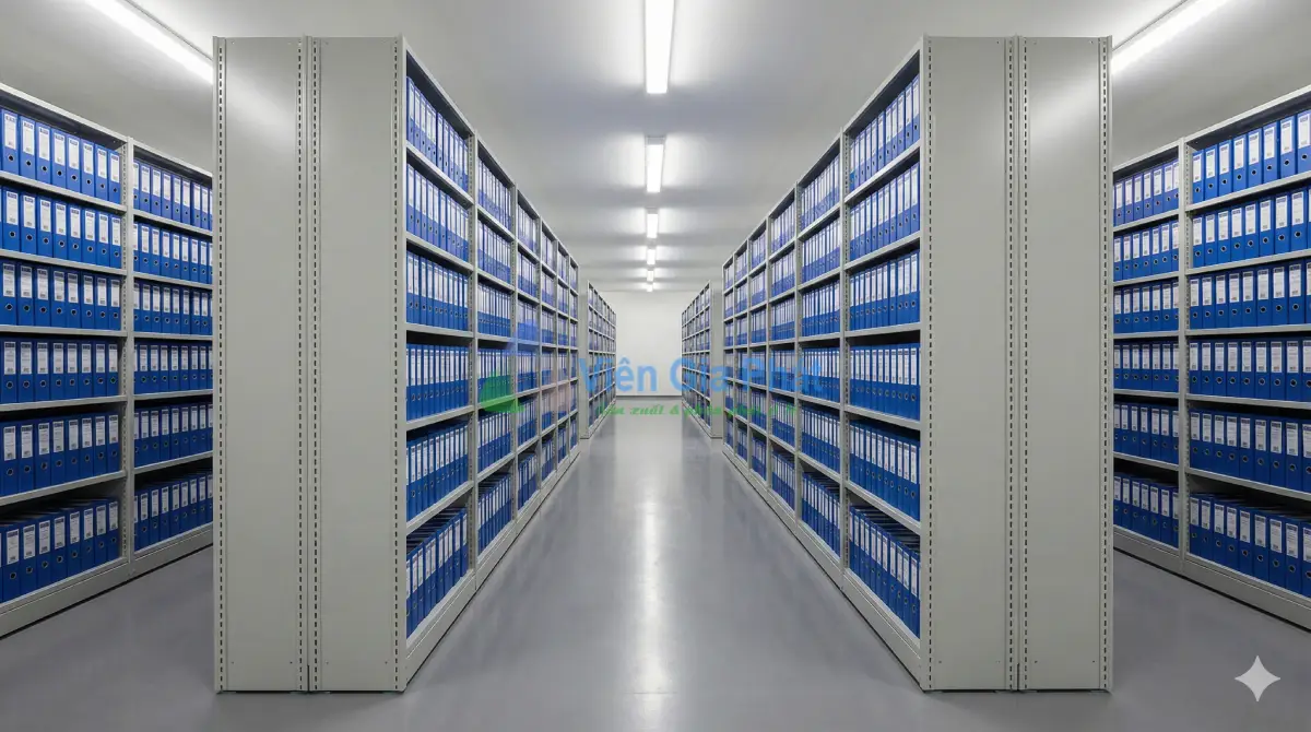 Hệ thống tủ hồ sơ và kệ sắt lưu trữ tài liệu do Viên Gia Phát thi công trọn gói tại TPHCM.
