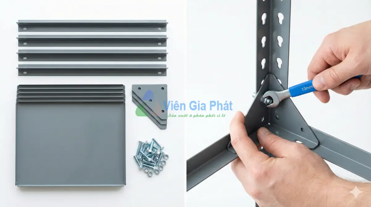 Dễ dàng tự lắp ráp kệ sắt V lỗ tại nhà chỉ với cờ-lê và hướng dẫn chi tiết từ kỹ thuật viên VGP.