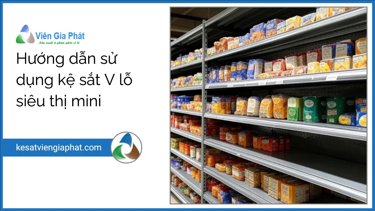 Hình ảnh kệ sắt V lỗ được sử dụng hiệu quả trong siêu thị mini với bố trí gọn gàng chuyên nghiệp cùng thương hiệu PT Phúc Thịnh.