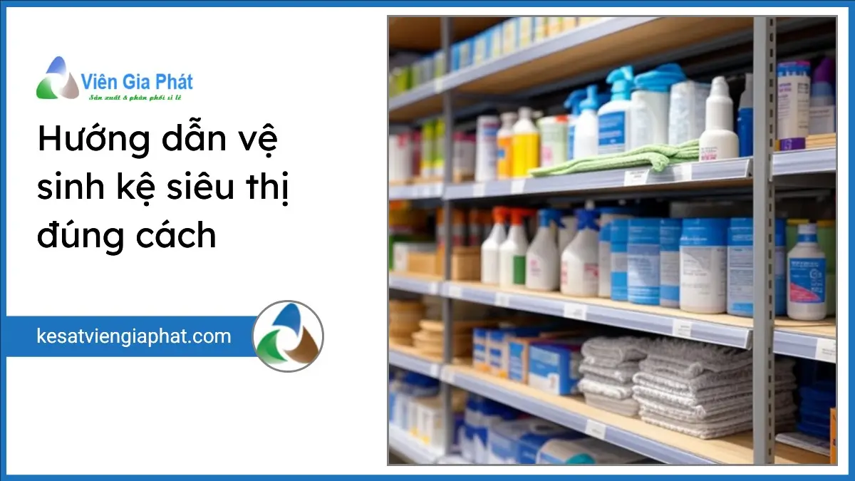Hướng dẫn vệ sinh kệ siêu thị đúng cách với dụng cụ vệ sinh chuyên nghiệp giúp kệ Viên Gia Phát luôn sáng bóng, bền đẹp.
