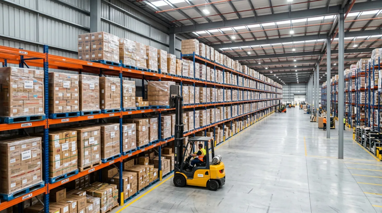 Hệ kệ pallet selective với lối đi rộng, mỗi pallet tiếp cận trực tiếp