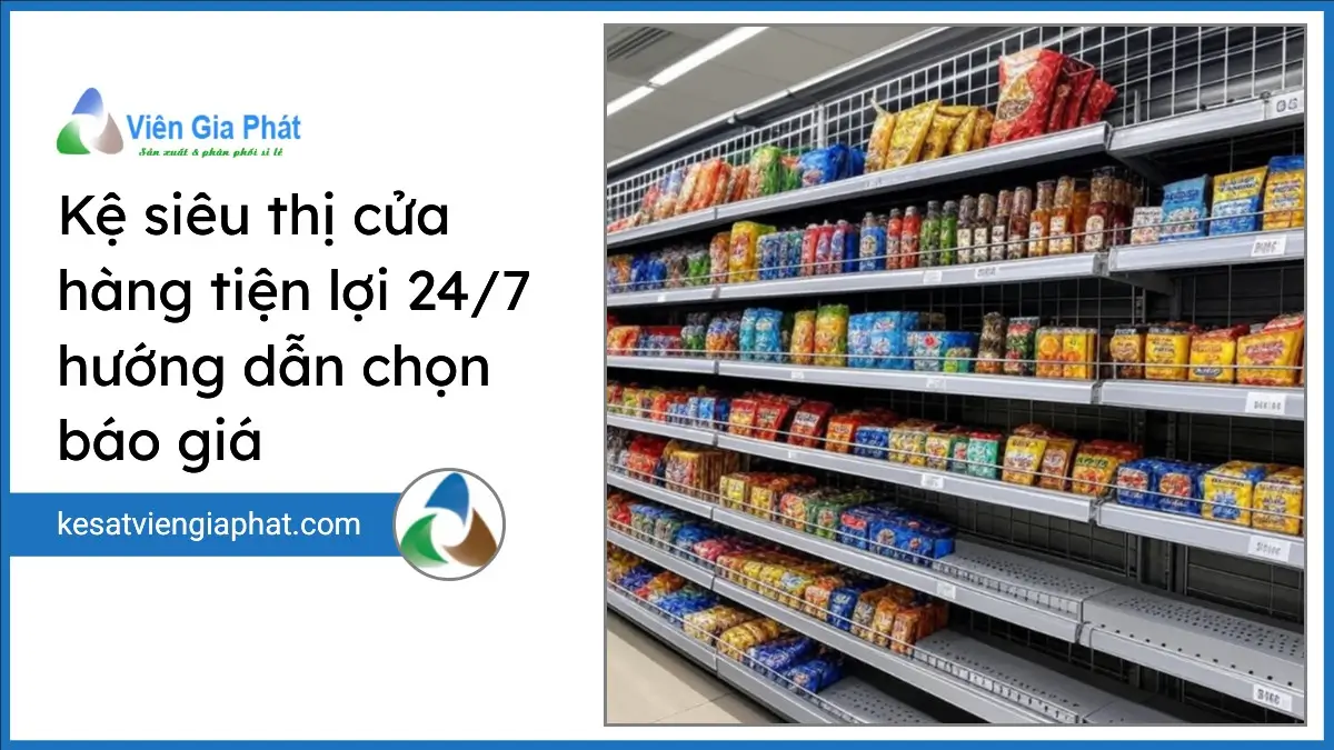 Kệ siêu thị chất lượng cho cửa hàng tiện lợi 24/7 với các loại kệ lưng lưới, tôn lỗ, tôn liền bền đẹp từ PT Phúc Thịnh.