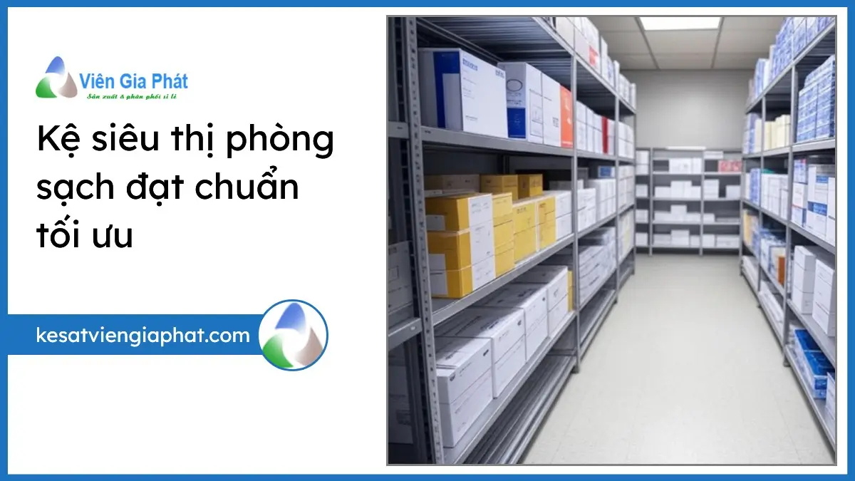 Hệ thống kệ siêu thị phòng sạch gọn gàng đạt chuẩn lưu trữ tối ưu trong kho hiện đại của PT Phúc Thịnh