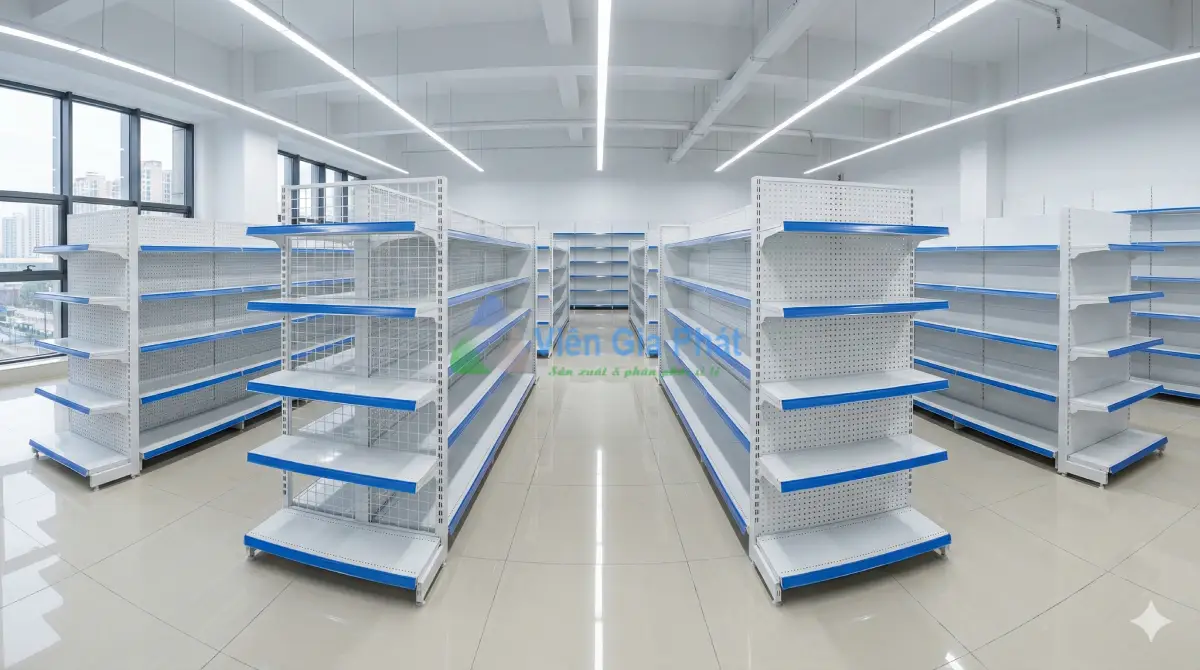 Tổng quan các mẫu kệ siêu thị trưng bày hàng hóa mới nhất tại Viên Gia Phát.