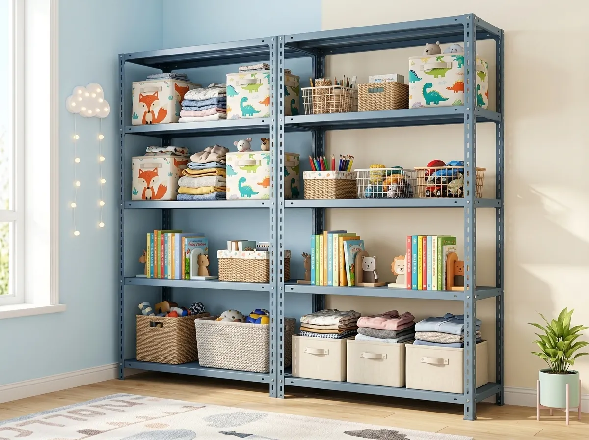 Kệ Treo Quần Áo Trẻ Em: Bí Quyết Chọn Mua An Toàn, Tiện Lợi 1 Kệ sắt V lỗ đa năng Viên Gia Phát dùng lưu trữ quần áo và đồ chơi trẻ em ở góc phòng bé