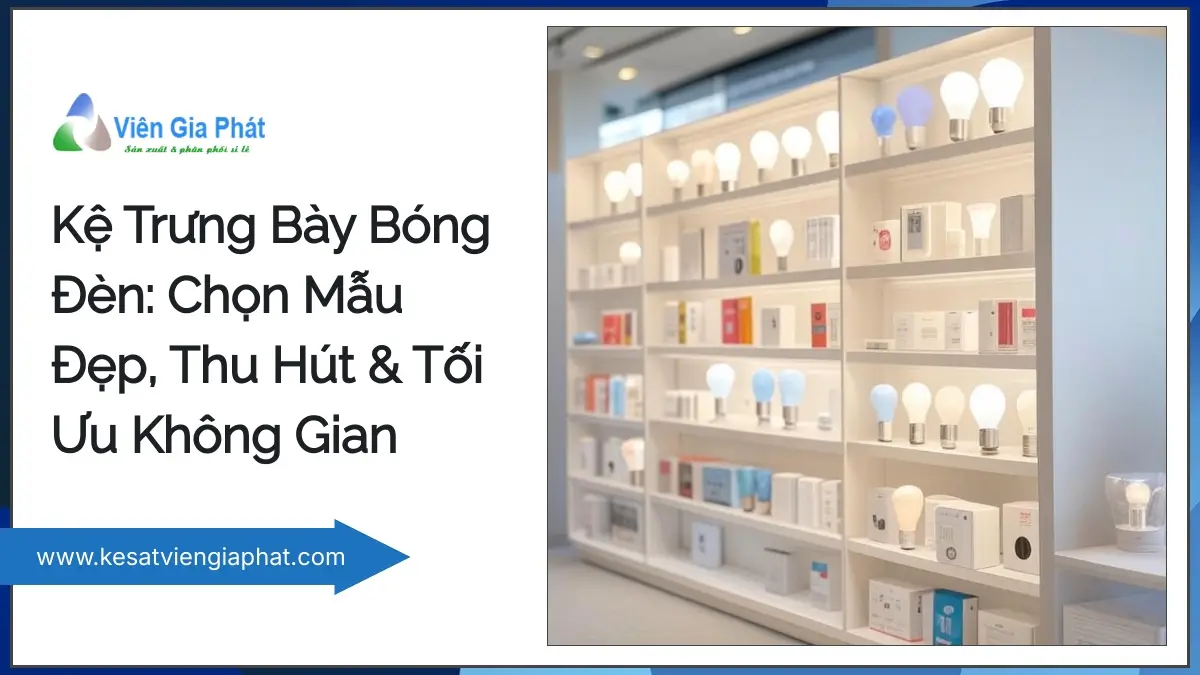 Kệ trưng bày bóng đèn Viên Gia Phát, thiết kế đẹp và tối ưu không gian, thu hút khách hàng.