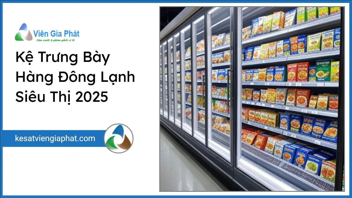 Kệ trưng bày hàng đông lạnh siêu thị hiện đại, bày sản phẩm đông lạnh bảo quản tốt, thương hiệu Viên Gia Phát.