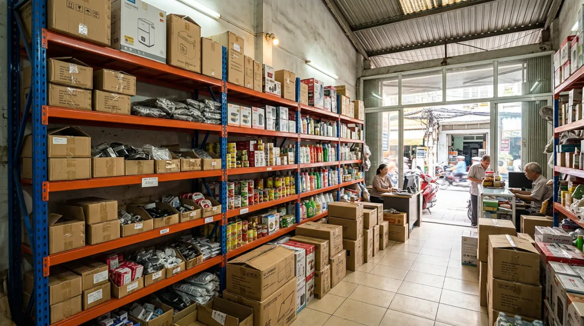 Xưởng Kệ Sắt TPHCM: Đặt Làm Theo Yêu Cầu, Giao Lắp Mọi Quận 4 Kệ sắt V lỗ lắp đặt trong cửa hàng tại TPHCM