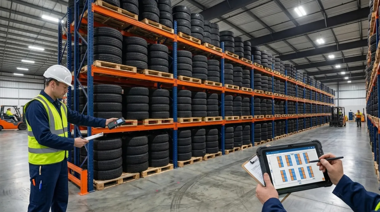 Dịch vụ 1 Kỹ thuật viên Viên Gia Phát khảo sát, đo đạc kho và lên phương án bố trí kệ sắt trên máy tính bảng