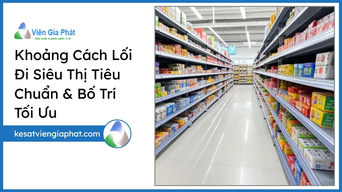 Khoảng cách lối đi siêu thị tiêu chuẩn với kệ sắt v lỗ bố trí tối ưu giúp tăng trải nghiệm khách hàng từ PT Phúc Thịnh