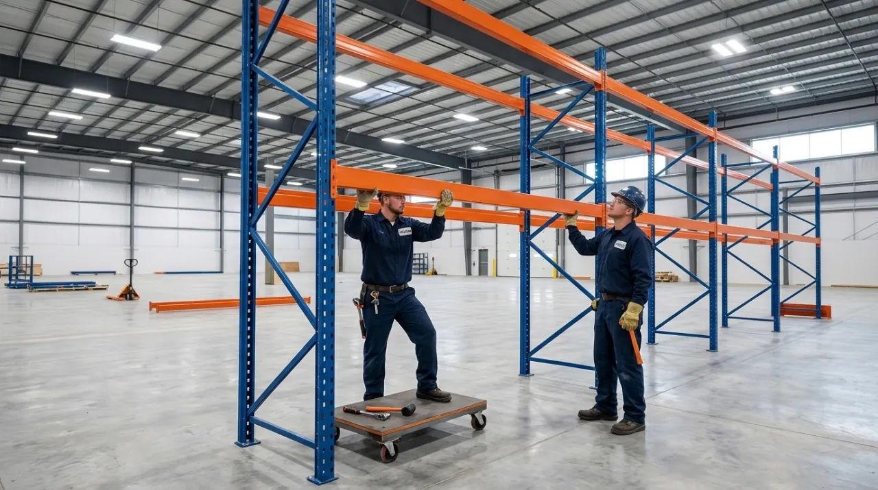 Kỹ thuật viên Viên Gia Phát lắp đặt khung kệ trung tải trong nhà kho mới tại TPHCM