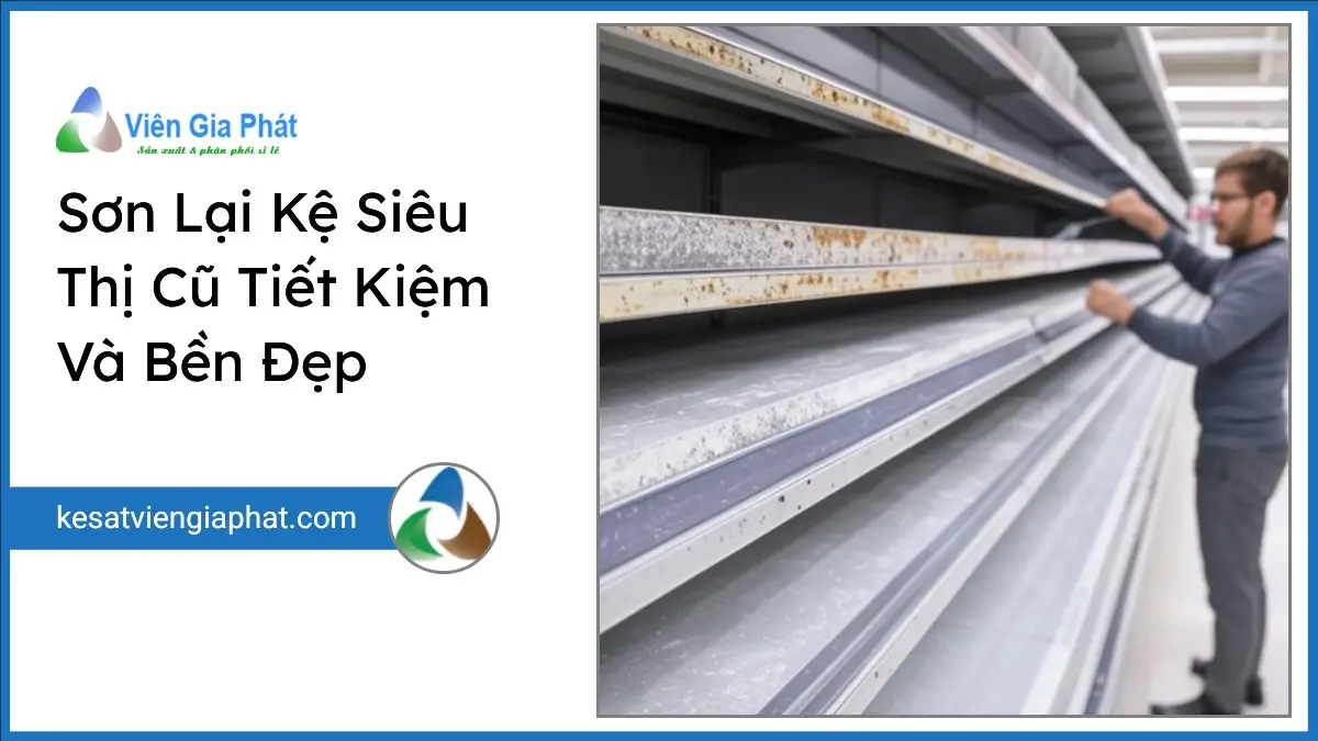 Sơn lại kệ siêu thị cũ với kỹ thuật sơn tĩnh điện chuyên nghiệp, tiết kiệm chi phí, bền đẹp cho cửa hàng PT Phúc Thịnh.