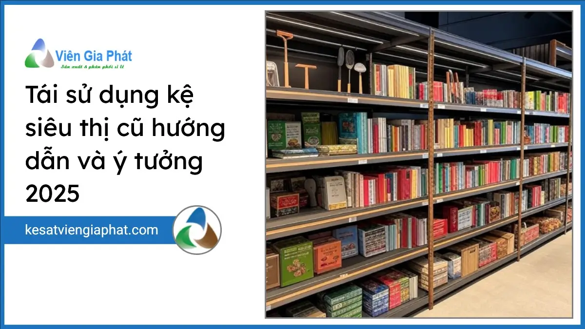 Kệ siêu thị cũ được tái sử dụng sáng tạo trong không gian gọn gàng, hiện đại giúp tiết kiệm và bền vững cho cửa hàng năm 2025 của PT Phúc Thịnh