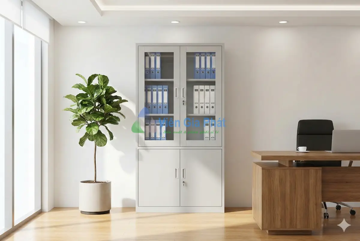 Tủ hồ sơ sắt văn phòng Viên Gia Phát thiết kế hiện đại, sơn tĩnh điện màu ghi xám chuẩn văn phòng.